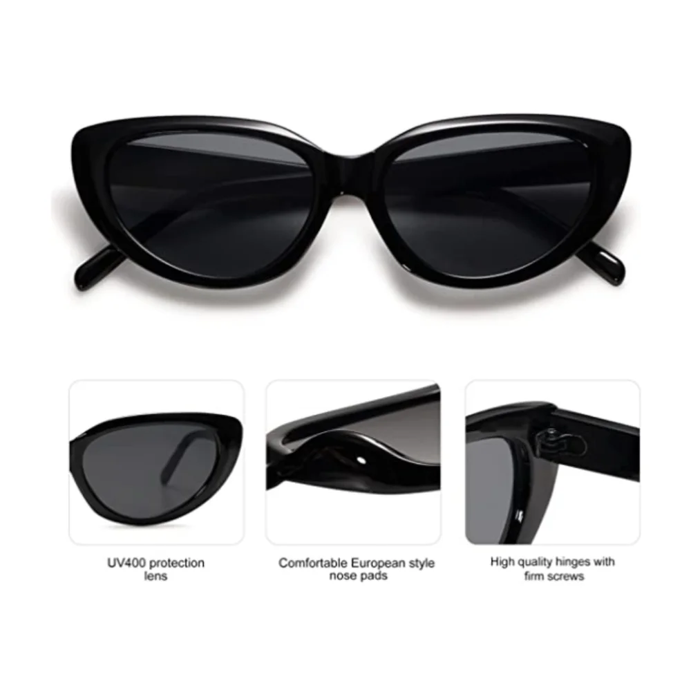 New Black Cat Eye Sunglasses Retro 90s Nude Trendy Chunky UV400 Shades - Picture 4 of 5